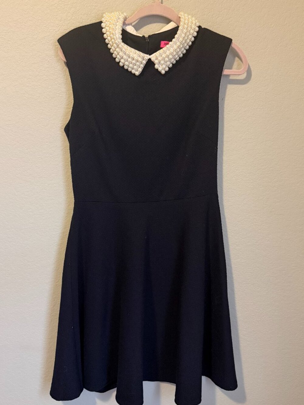 Betsey Johnson Navy Fit-and-Flare Mini Dress with Beaded Collar | Size 8